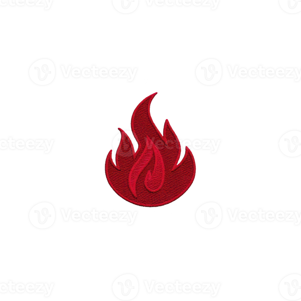 Red flame patch with stylized design, featuring bold lines and vibrant color, is set against plain background. patch conveys sense of energy and intensity png