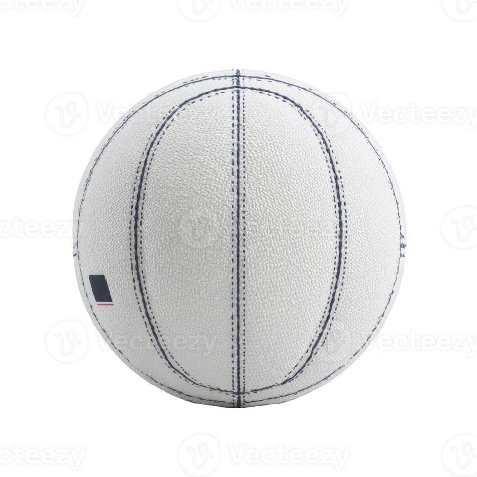 White textured basketball with dark stitching is displayed against plain background, showcasing its unique design and craftsmanship png