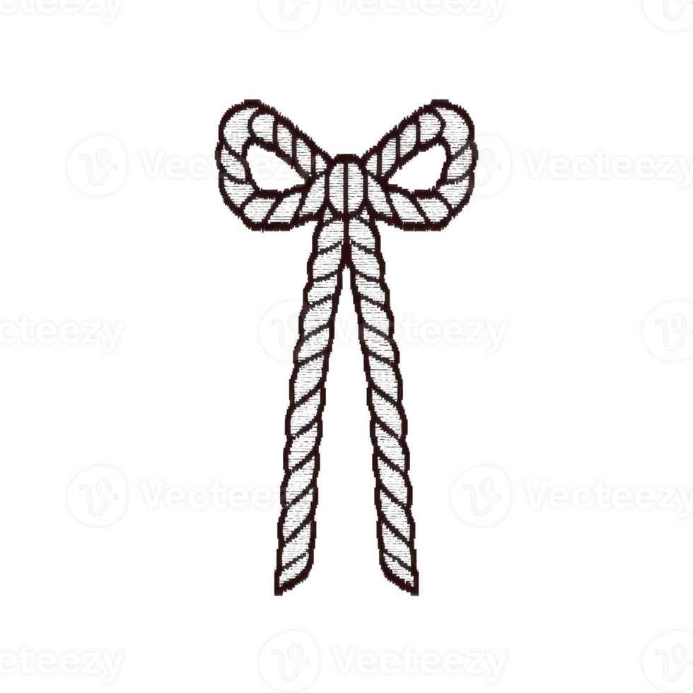Decorative black and white rope bow with intricate detailing, creating elegant and classic appearance. design is symmetrical and suitable for various decorative purposes png