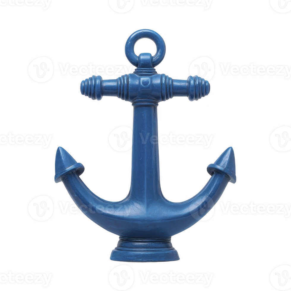 Blue anchor with classic design, featuring ring at top and pointed flukes, isolated on transparency background. anchor symbolizes stability and strength png