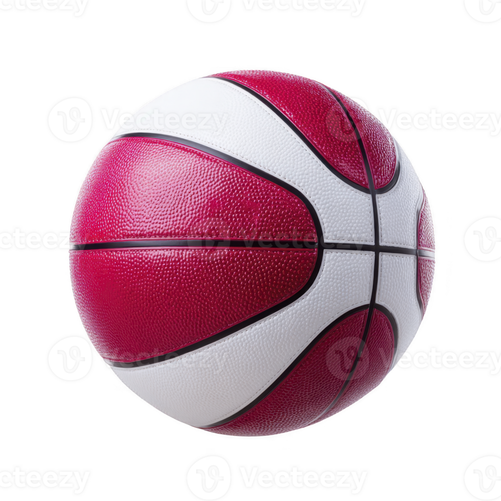 Red and white basketball with textured surface is shown against plain background, highlighting its vibrant colors and design. ball distinct pattern and color make it stand out png