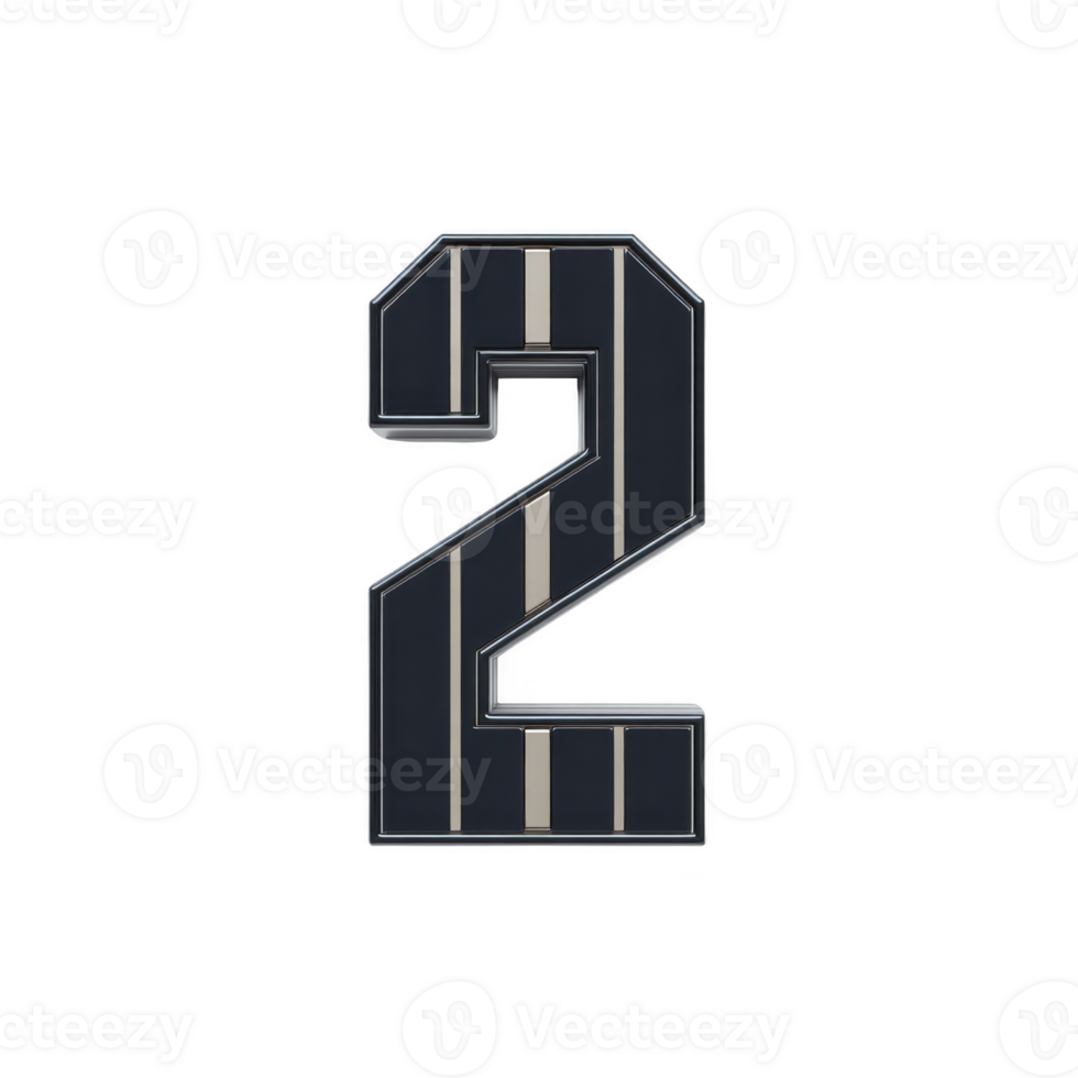 Bold, black and gray striped number two with modern design on transparent background. numeral has sleek, contemporary appearance, suitable for digital or print use png