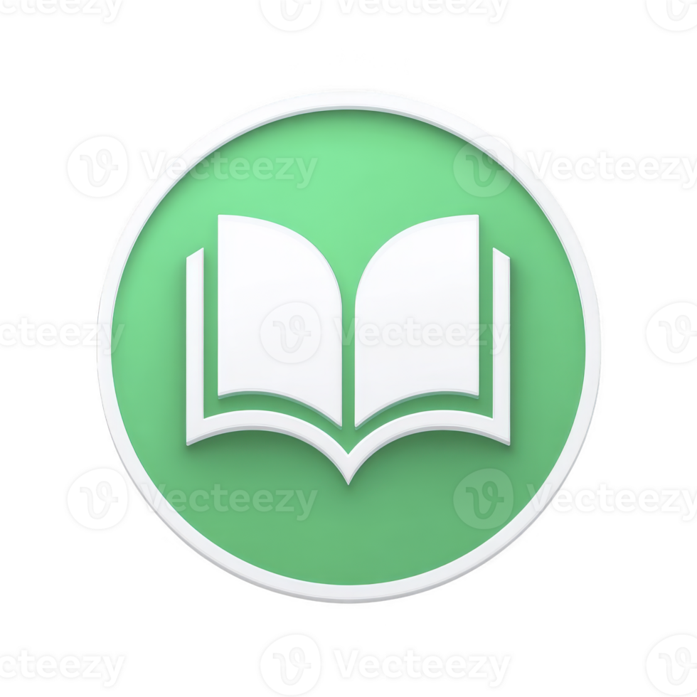 Open book icon on green circular background symbolizes reading and education. simple design conveys knowledge and learning effectively png