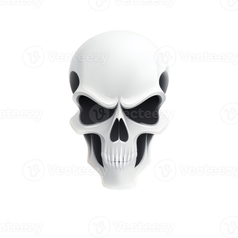 Stylized white skull with black eye sockets and smooth surface, conveying bold and eerie expression. design is simple yet striking, suitable for Halloween themes png