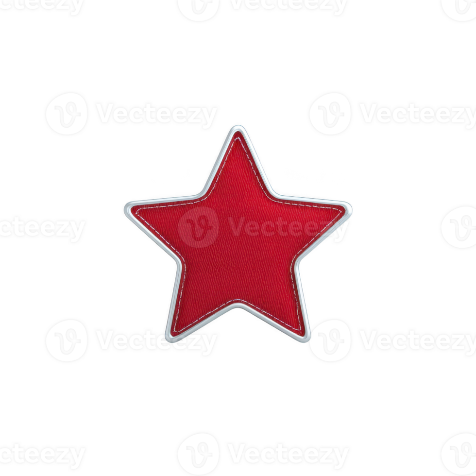 Vibrant red star patch with white border on transparency background, symbolizing boldness and creativity. Perfect for adding flair to clothing or accessories png