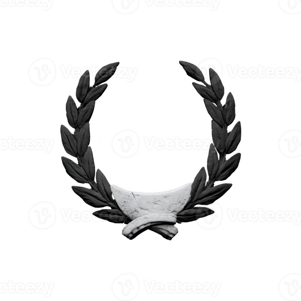 Laurel wreath with classic design, featuring dark leaves and central white ribbon, symbolizes victory and achievement. elegant and timeless emblem evokes sense of honor and prestige png