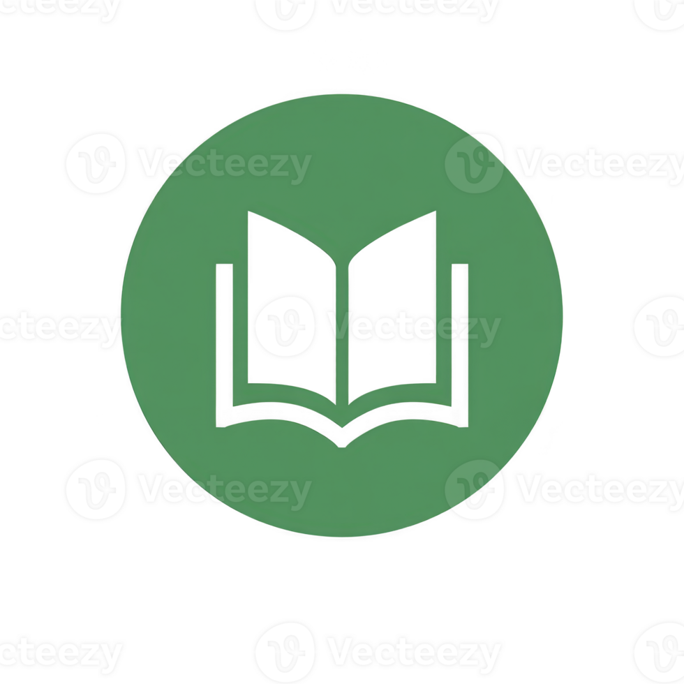 Open book icon is centered within green circle, symbolizing knowledge and learning. simple design is ideal for educational or library related themes png