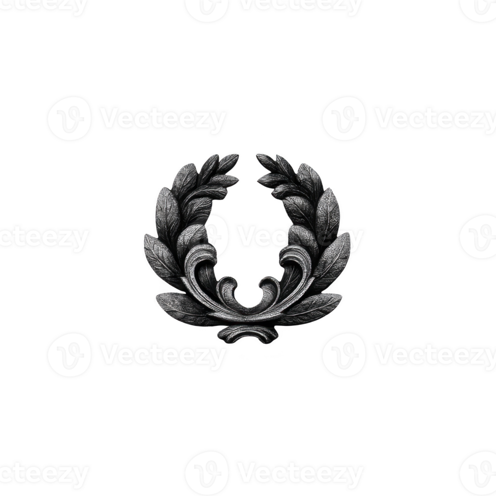 Detailed black laurel wreath design with intricate leaf patterns, symbolizing victory and achievement. elegant and classic style evokes sense of honor and prestige png