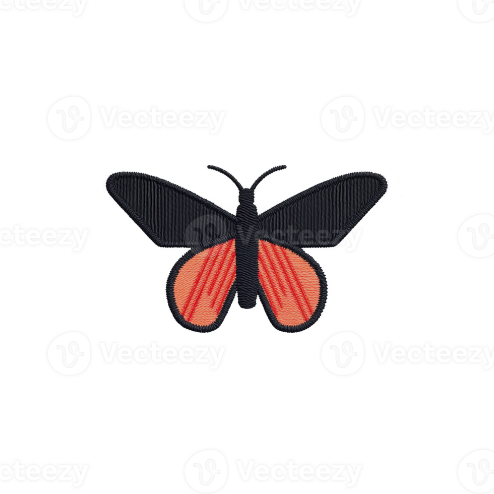 Black and red butterfly with detailed wings is depicted on plain background, showcasing its vibrant colors and intricate patterns. design is simple yet striking, capturing essence of nature beauty png