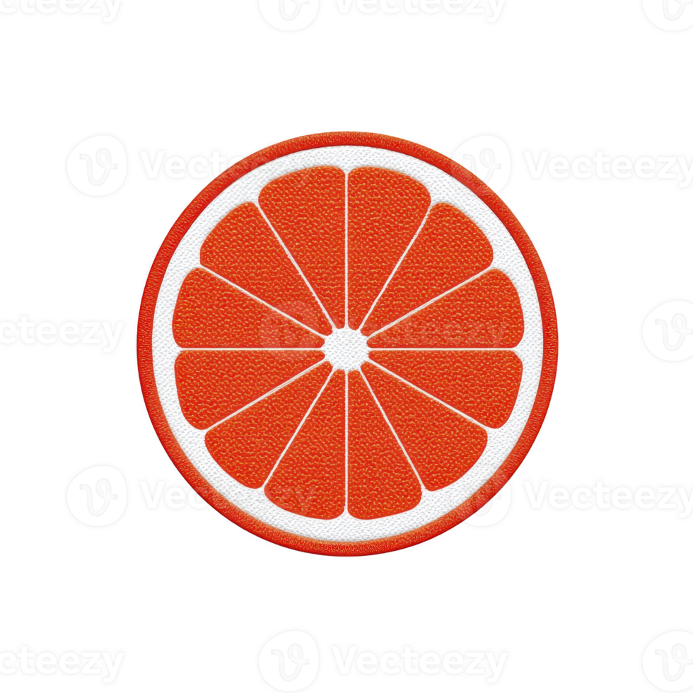 Vibrant illustration of sliced orange with textured surface, showcasing its juicy segments in circular pattern. bright orange color and detailed design create fresh and lively appearance png