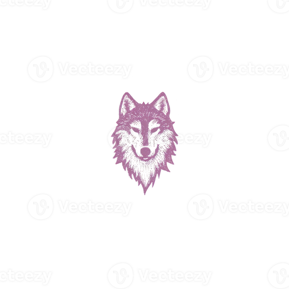 Stylized pink wolf head illustration with intricate details and fierce expression, set against plain background. design emphasizes wolf fur texture and sharp features png