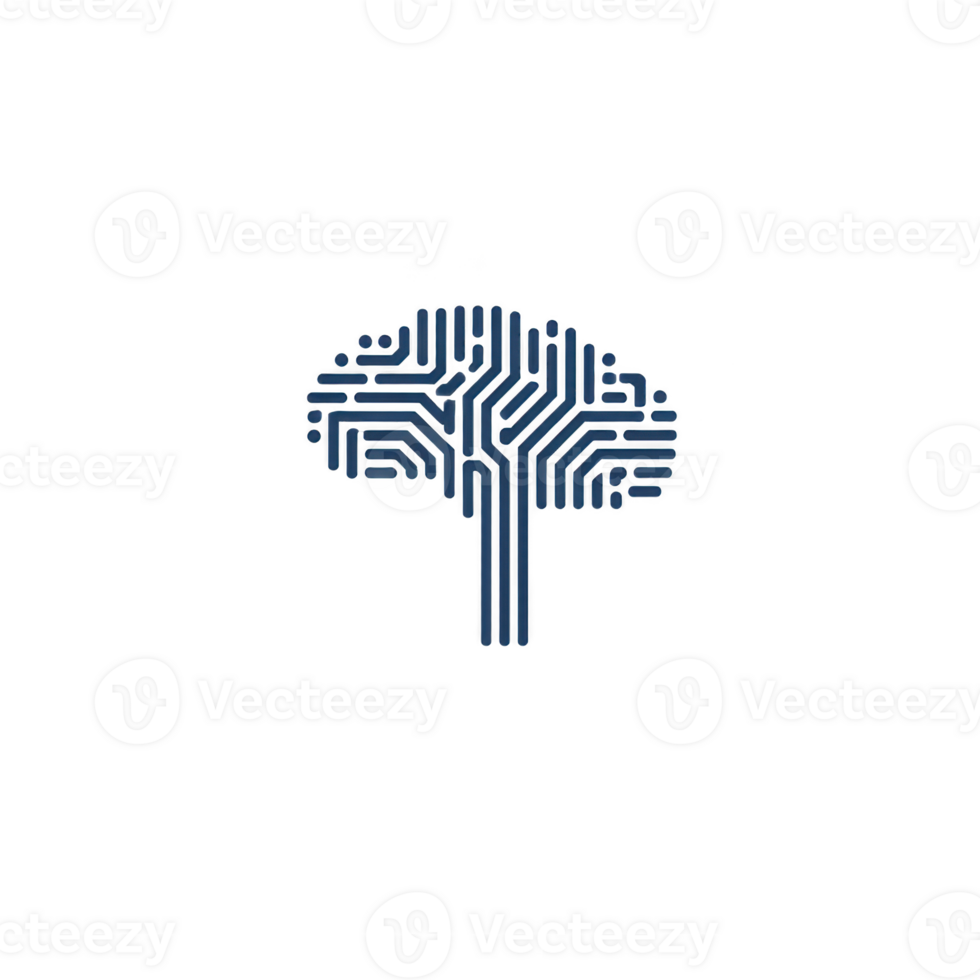 Digital tree design with circuit like branches symbolizes technology and growth. blue and black color scheme adds modern touch to abstract concept png