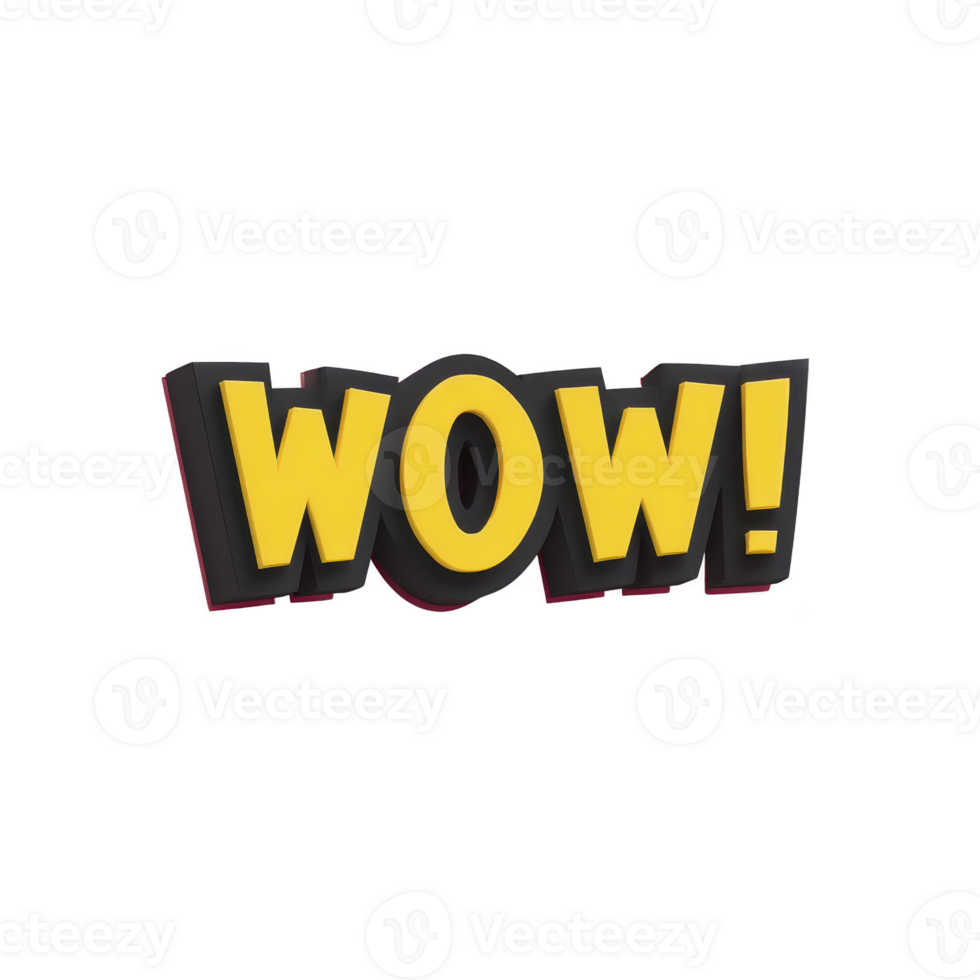 Bold, yellow WOW text with black outline creates striking and energetic visual impact. playful design conveys excitement and surprise, making it ideal for attention grabbing graphics png
