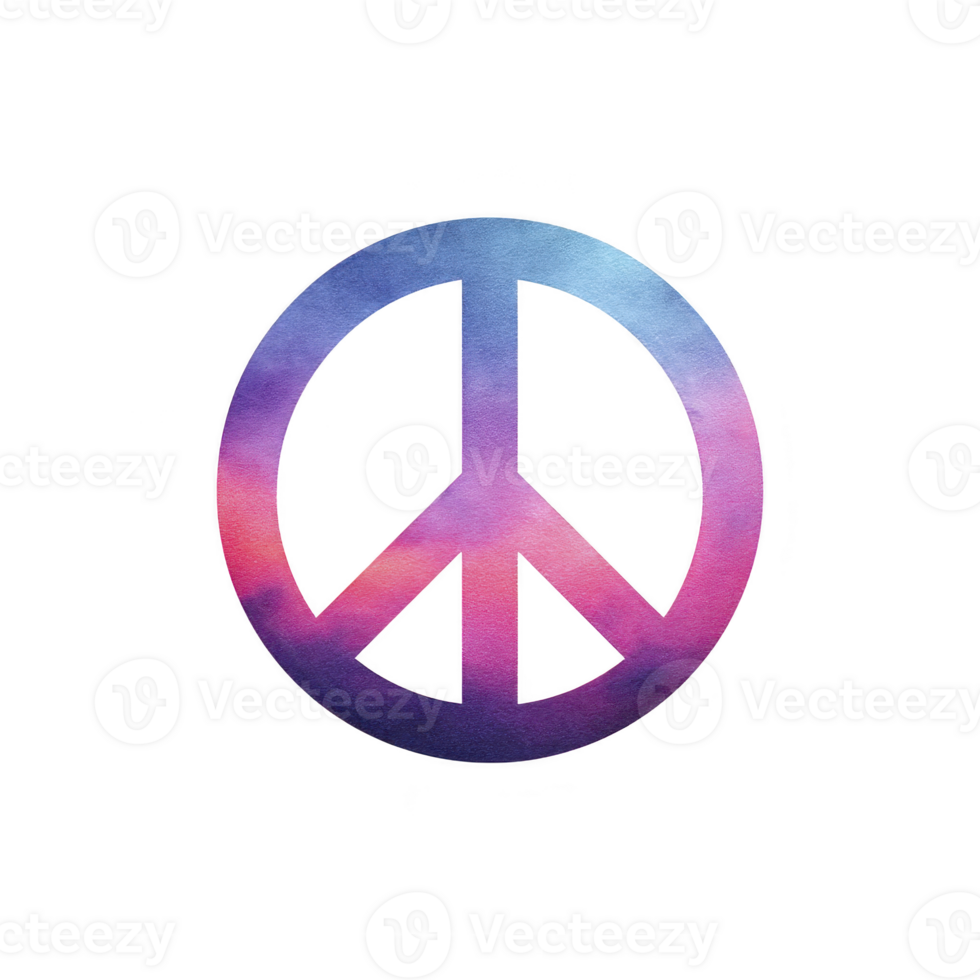 Colorful peace symbol with gradient of blue, purple, and pink hues, representing harmony and tranquility. design is simple yet impactful, conveying message of unity and peace png