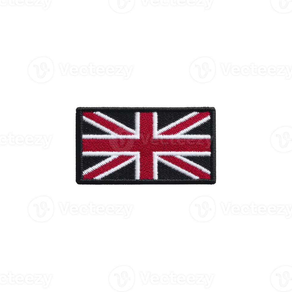 Rectangular embroidered patch features Union Jack design, showcasing iconic red, white, and blue colors of United Kingdom national flag png
