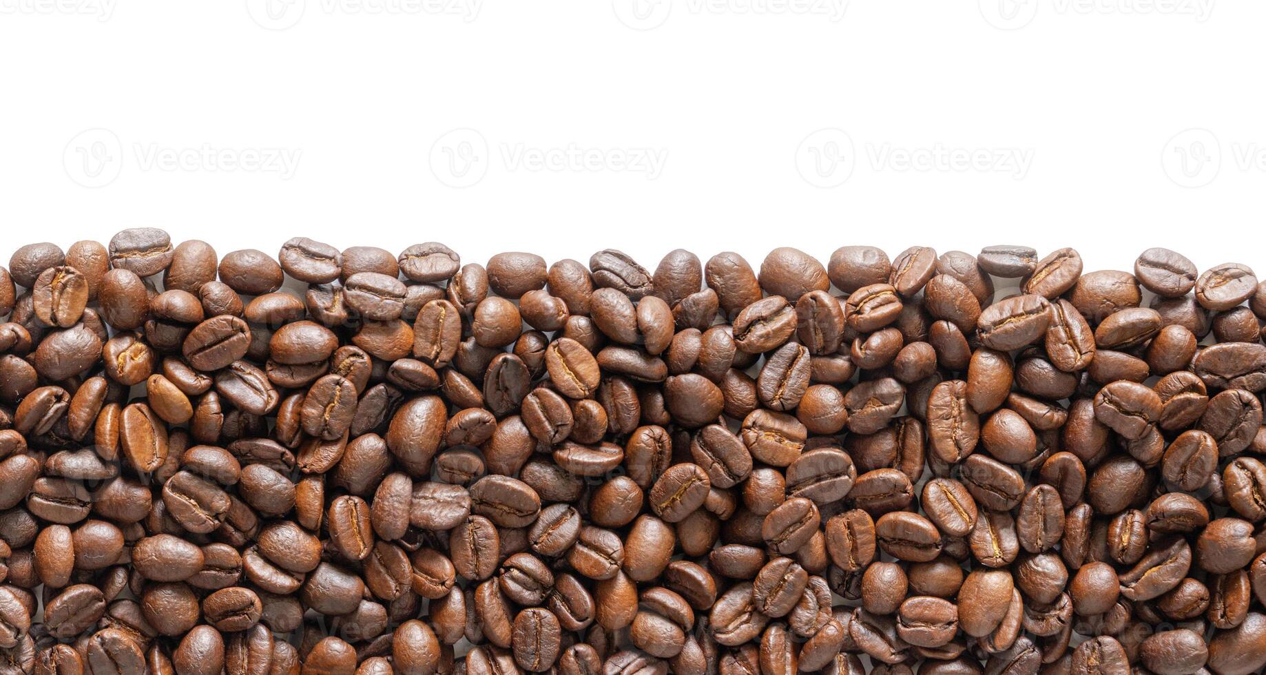 Roasted coffee bean on white background. Coffee beans background with area for copy space. Close up image. photo