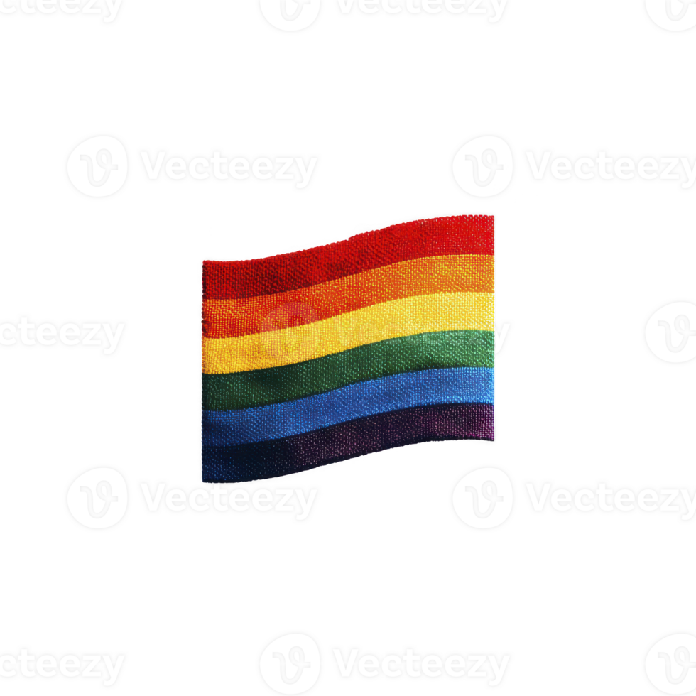 Vibrant rainbow flag pin with six colorful stripes symbolizing diversity and pride, set against plain background. flag waves gently, representing inclusivity and unity png