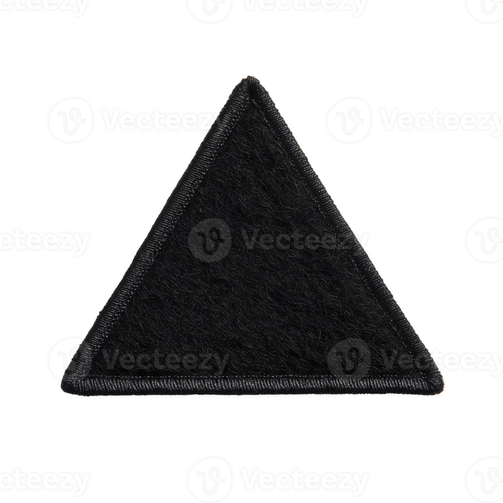 Black triangular patch with textured edge, suitable for clothing or accessories, isolated on transparency background png