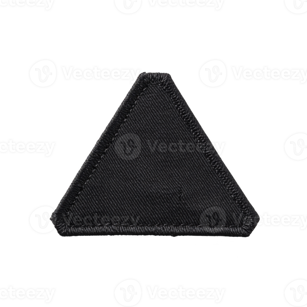 Black triangular fabric patch with textured surface, suitable for clothing or accessories, isolated on transparency background png