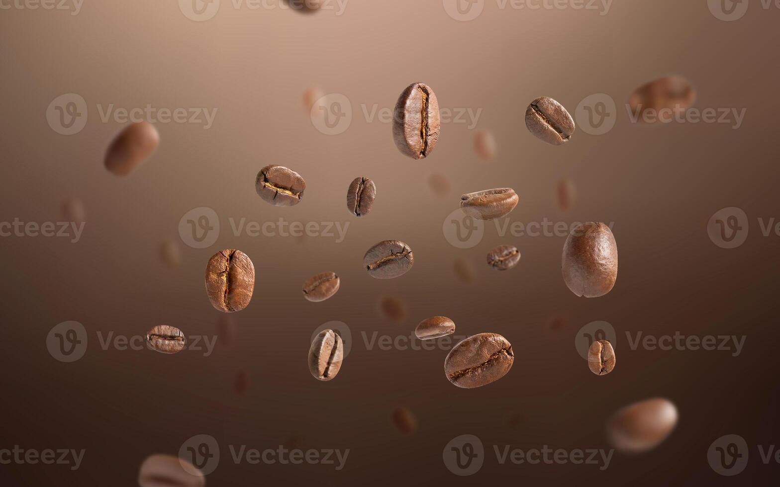 Roasted coffee beans levitate with dark background. Coffee beans flying and falling use for background. Close up photo