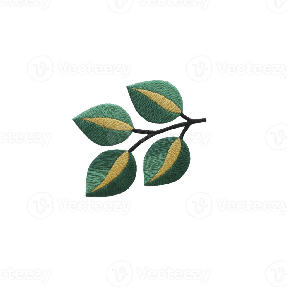 Decorative embroidered patch featuring green leaves with yellow accents on black branch, perfect for adding natural touch to clothing or accessories png