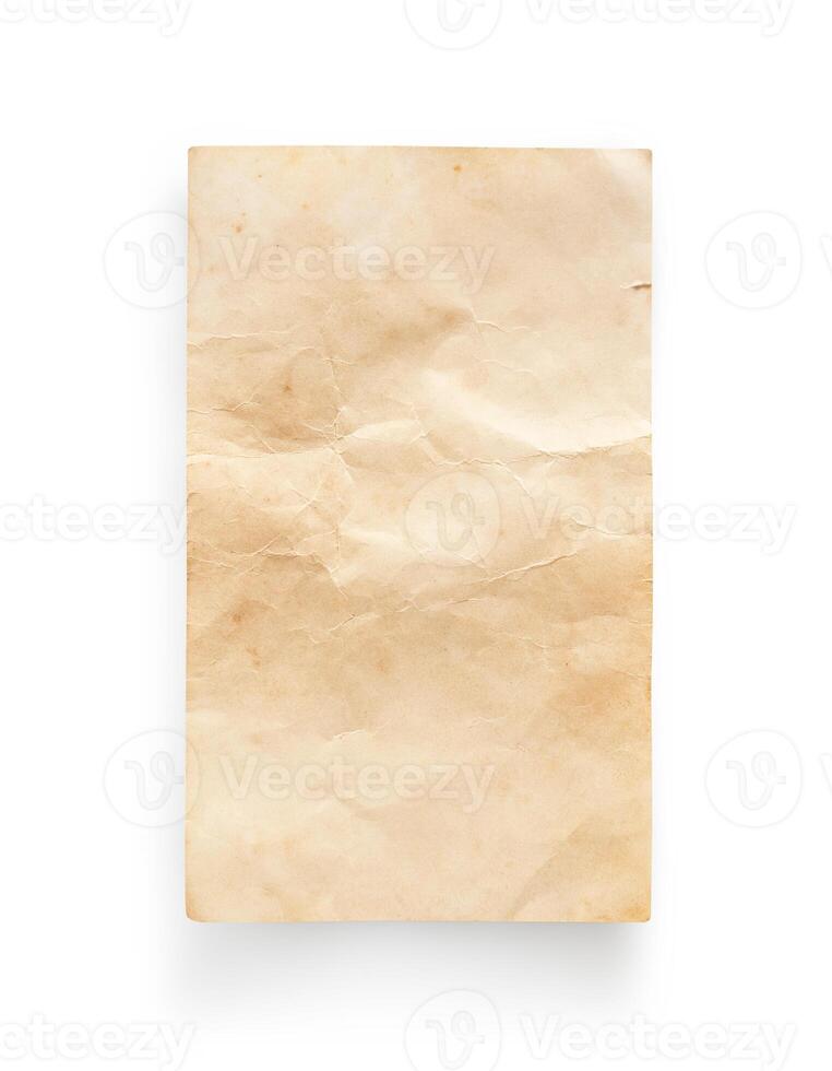 Old paper sheet background. Grunge vintage paper texture isolated on white background with clipping path. Close up photo