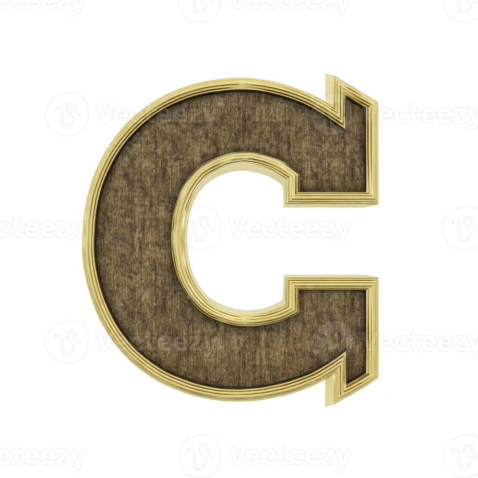 Textured, gold outlined letter C with wooden appearance, showcasing blend of elegance and rustic charm. design is suitable for decorative purposes, adding touch of sophistication png