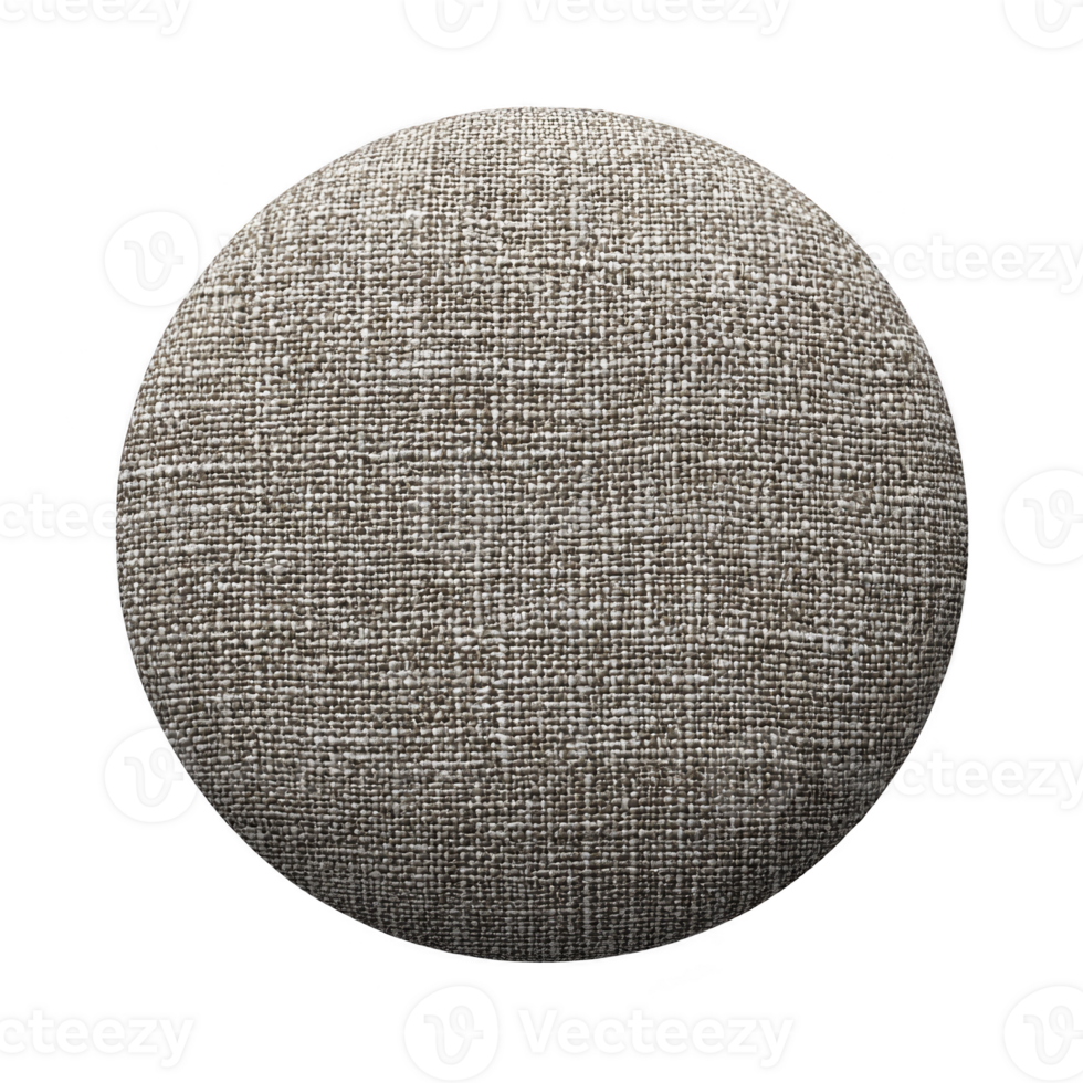 Round, textured fabric sphere with woven pattern in neutral tones, resembling cushion or upholstery material. surface has tactile, cozy appearance png