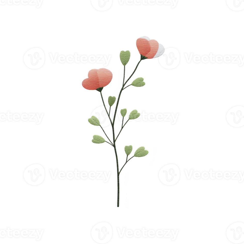 Delicate illustration of flower with heart shaped petals and leaves, featuring simple and elegant design. petals are soft pink, while leaves are gentle green, creating harmonious and charming png