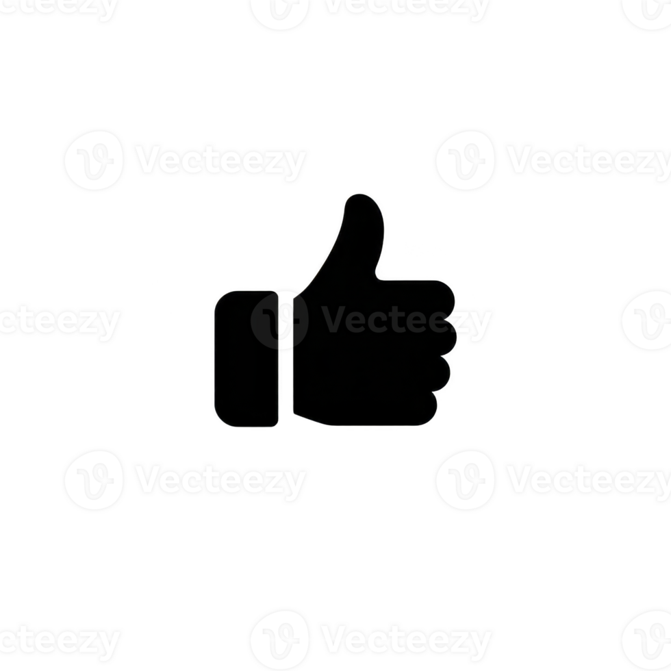 Black thumbs up icon on transparent background symbolizes approval or agreement. This simple and bold design is often used in digital communication to express positivity png