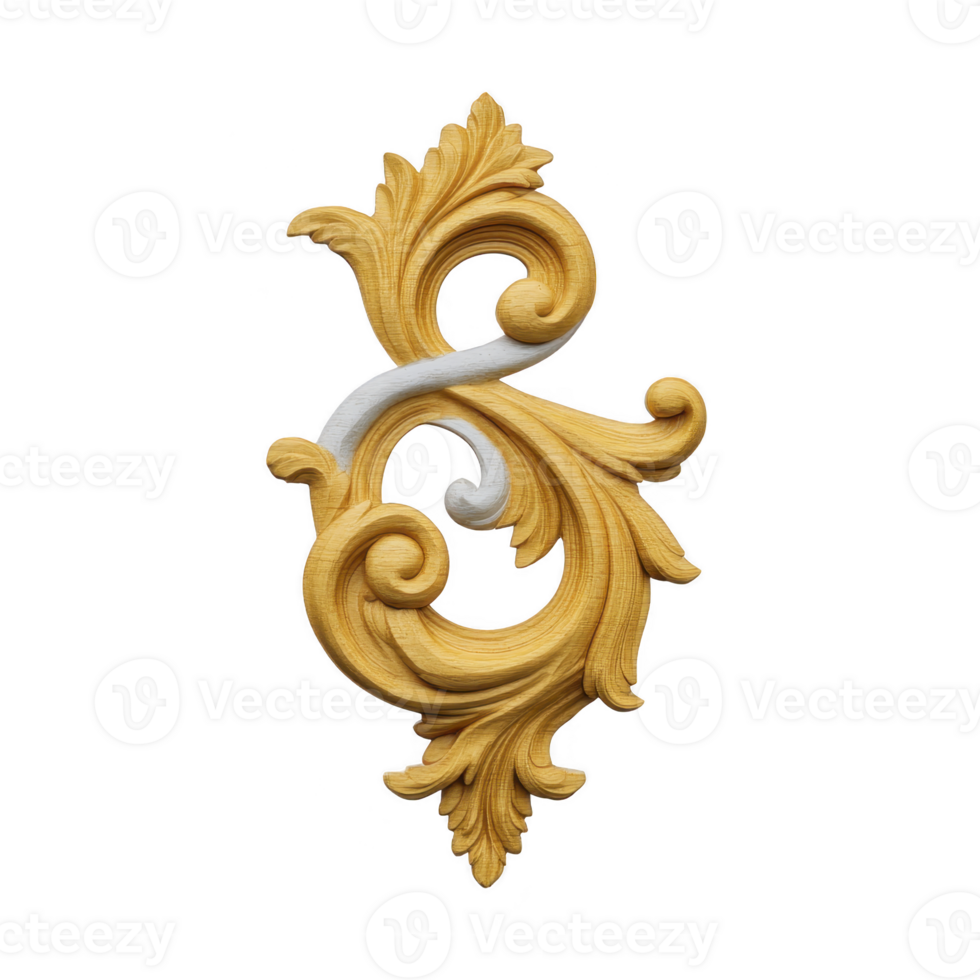 Ornate, golden decorative flourish with intricate scrollwork and touch of white accent, showcasing elegant craftsmanship png