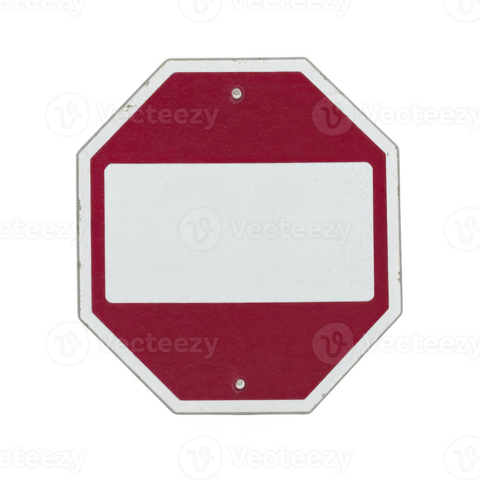 Blank red octagonal sign with white rectangle in center, isolated on transparency background, often used for traffic or informational purposes png