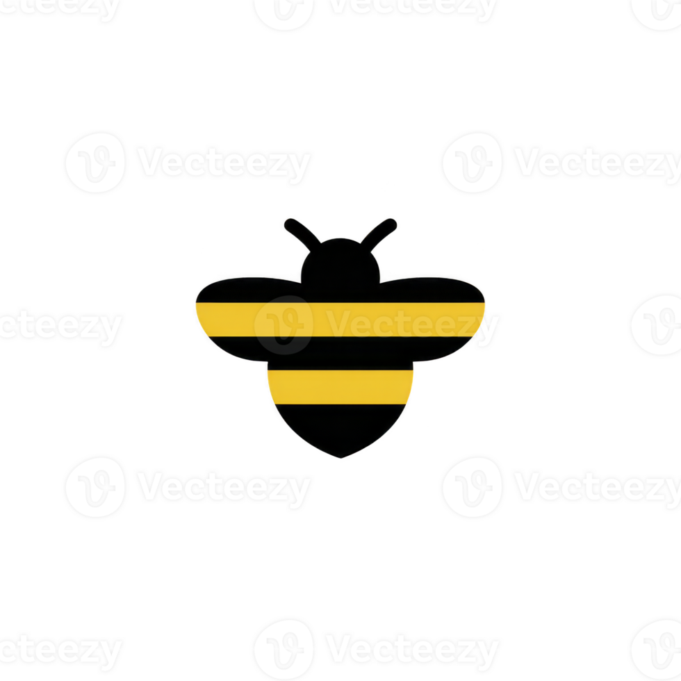 Simple illustration of bee with black and yellow stripes, symbolizing nature and pollination. bee is depicted with wings and antennae, set against plain background png