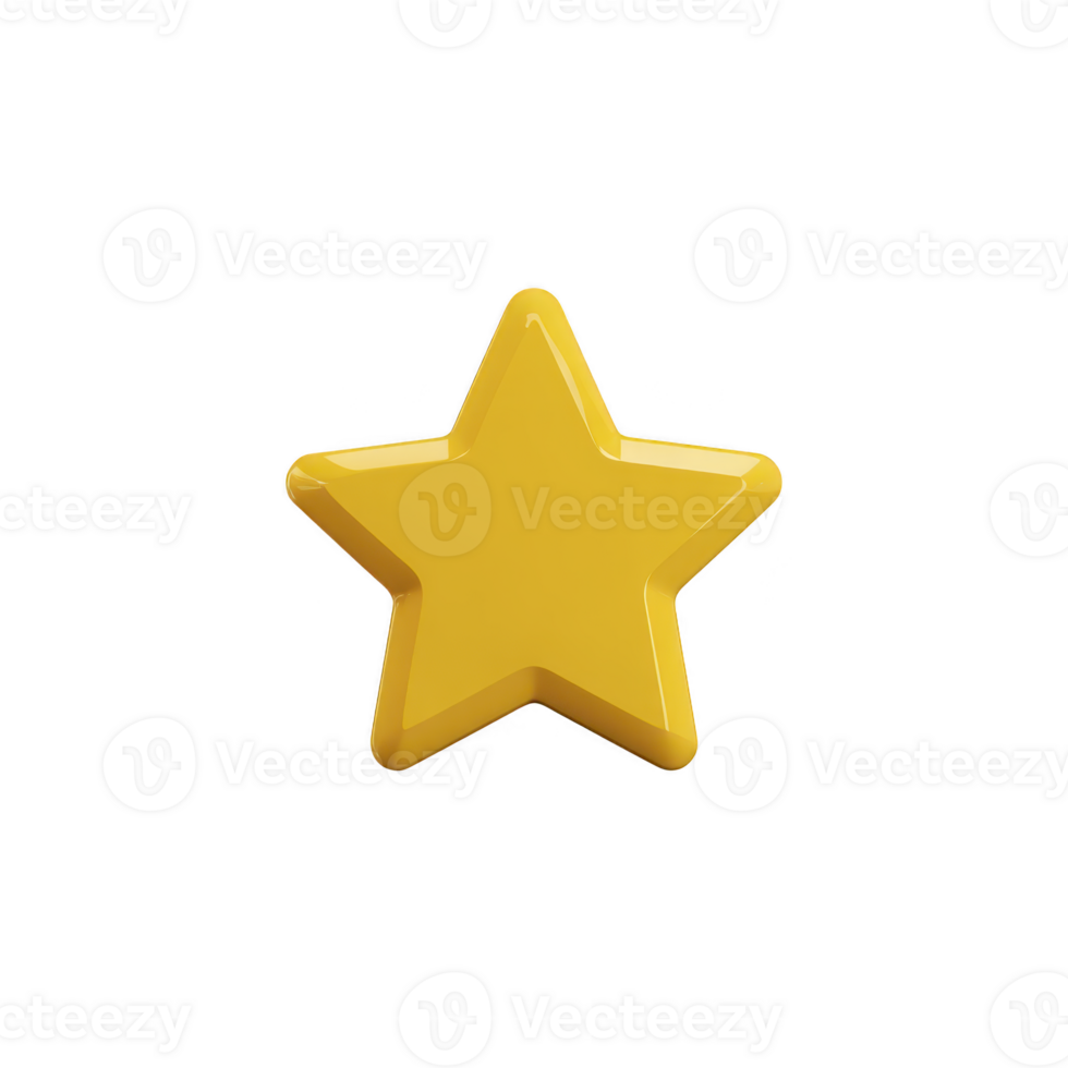 Shiny yellow star with smooth surface, isolated on transparency background, symbolizes achievement and positivity. star bright color and simple design make it visually appealing png