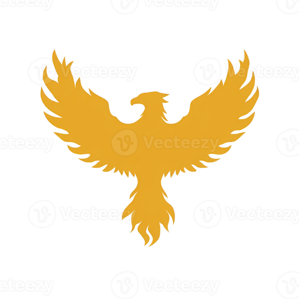 Golden phoenix silhouette with outstretched wings symbolizes rebirth and renewal against transparency background. mythical bird fiery tail adds sense of power and transformation png