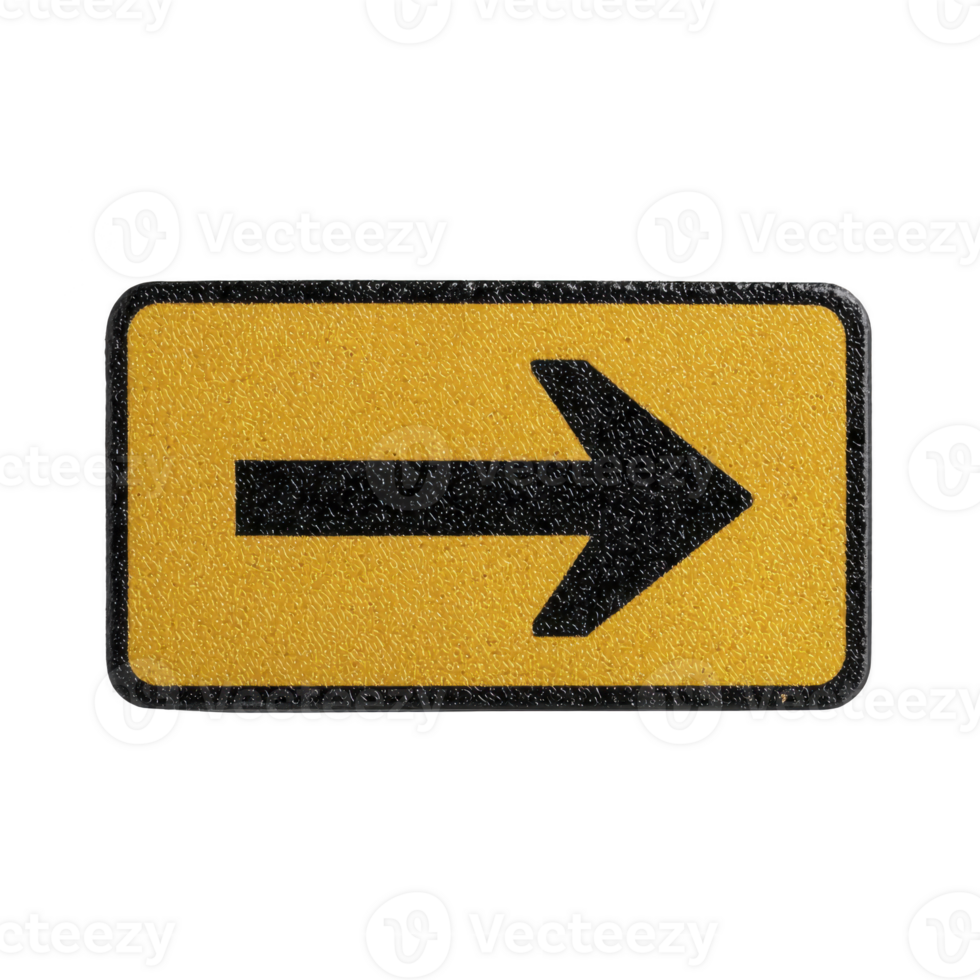 Yellow rectangular sign with bold black arrow pointing to right, used for indicating direction or guidance. sign has textured surface and black border png