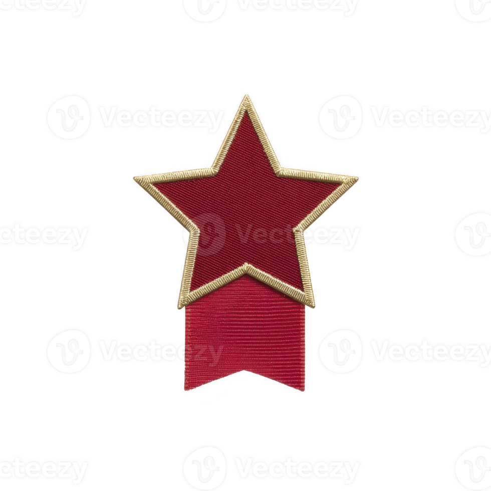 Red star badge with gold outline and ribbon symbolizes achievement or recognition. design is simple yet striking, often used in military or organizational contexts png