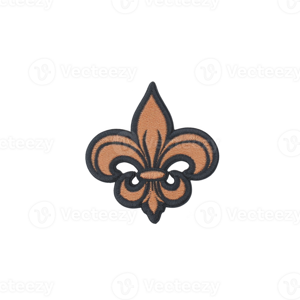 Fleur de lis emblem with black outline and brown interior, symbolizing elegance and tradition. design is often associated with French heritage and is used in various decorative contexts png