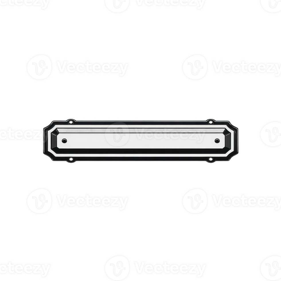 Decorative, rectangular metal nameplate with black border and two mounting holes on each side, suitable for labeling or signage. design is simple and elegant png