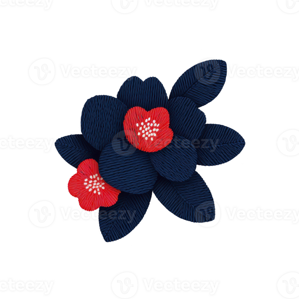 Vibrant illustration of red and blue flowers with intricate detailing and transparency background, creating striking contrast. floral design is both elegant and bold, perfect for decorative png