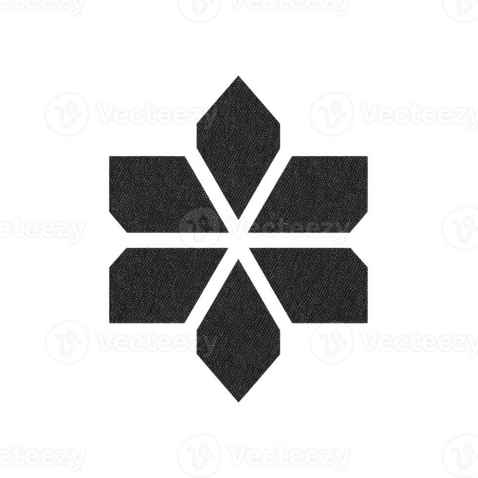 Geometric black flower design with six diamond shaped petals arranged symmetrically, creating modern and minimalist aesthetic. pattern is simple yet striking, suitable for various design png