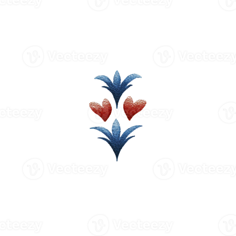 Decorative design featuring blue floral elements and red heart shapes on transparency background, creating simple yet elegant pattern png