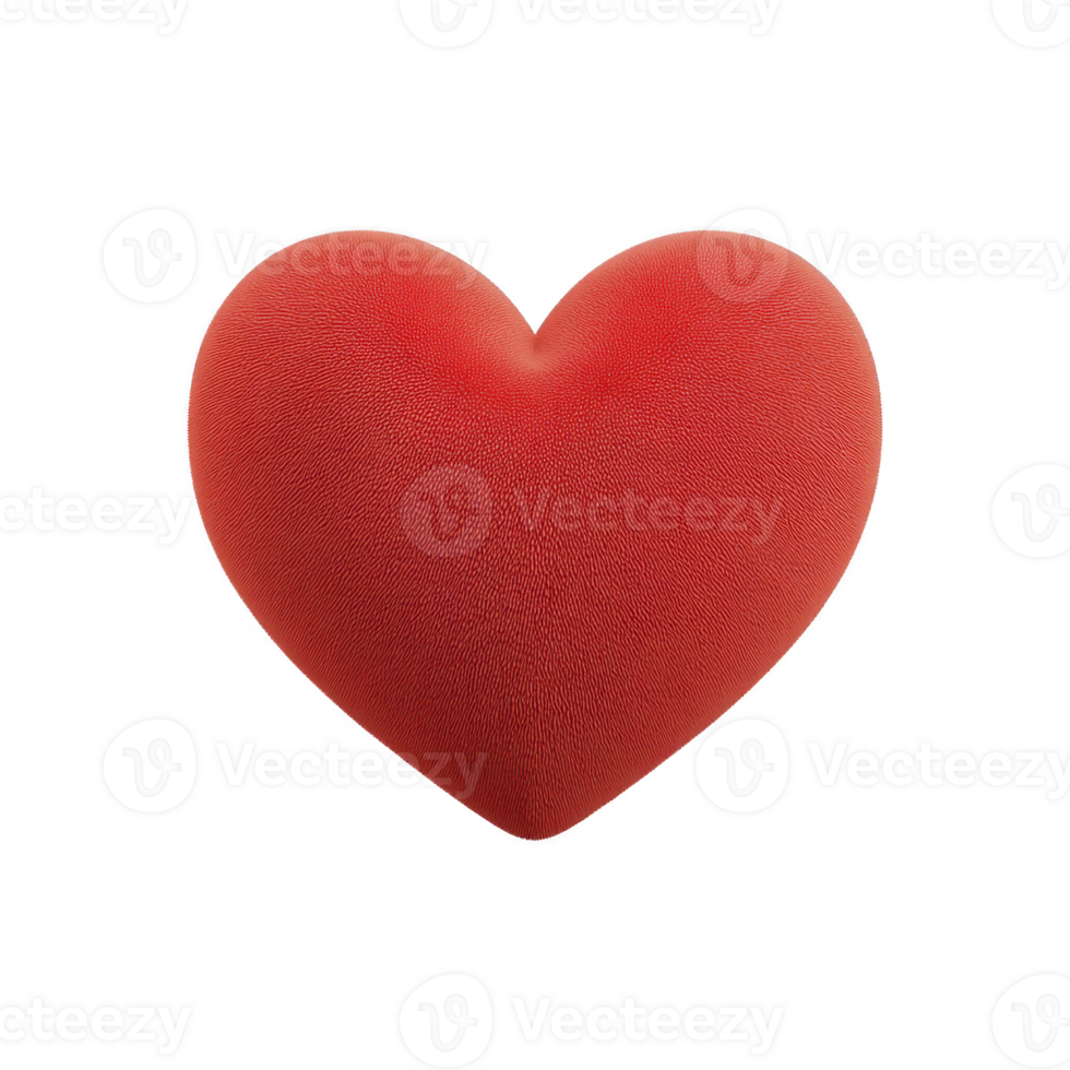 Vibrant red heart shaped object with textured surface, symbolizing love and affection. heart is isolated on transparency background, emphasizing its bold color and shape png