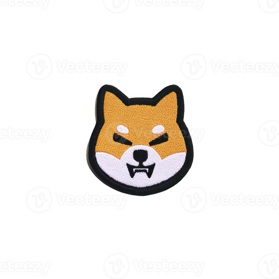 Fierce, stylized orange and white dog face with sharp fangs and intense eyes, resembling cartoon or mascot design, is depicted on transparency background png