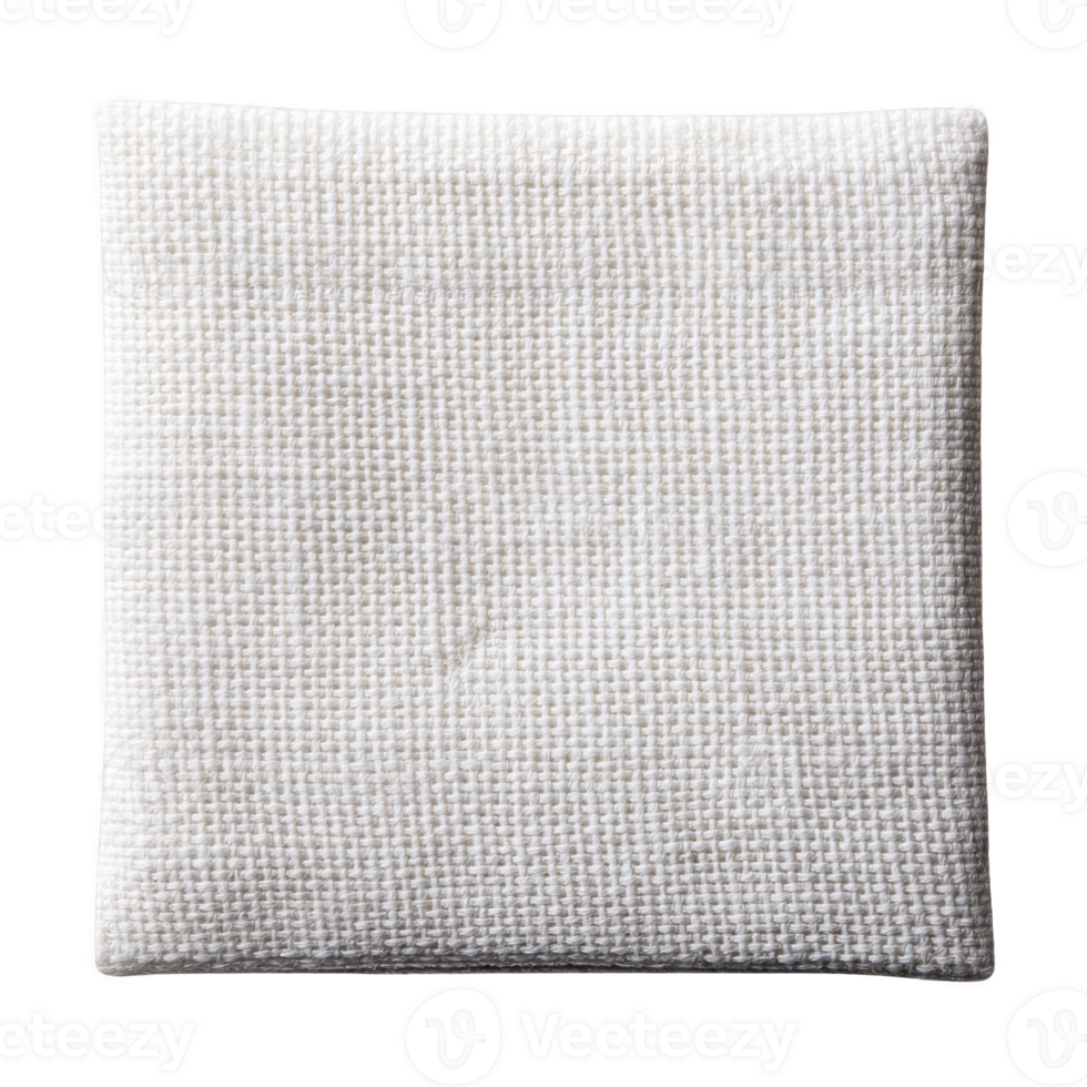 White textured fabric square, possibly cushion or pillow, is shown against plain background. fabric has woven pattern, giving it simple and clean appearance png