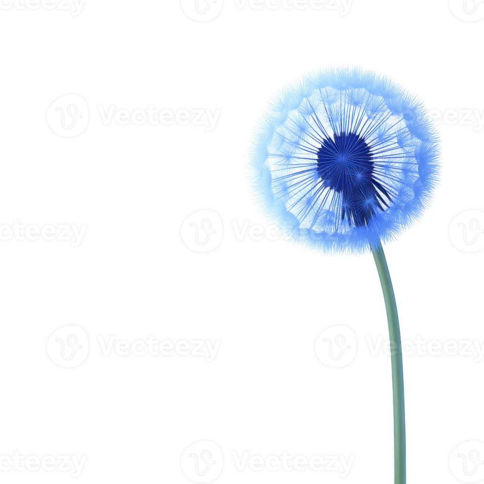 Delicate blue dandelion with soft, fluffy texture stands against plain background, showcasing its intricate details and natural beauty png