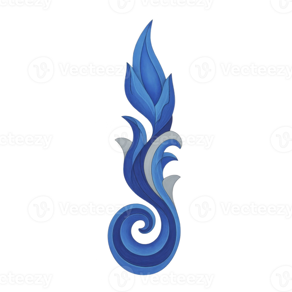 Stylized blue flame design with swirling patterns and gradient shades of blue, creating dynamic and artistic appearance. flame shape is abstract and decorative png