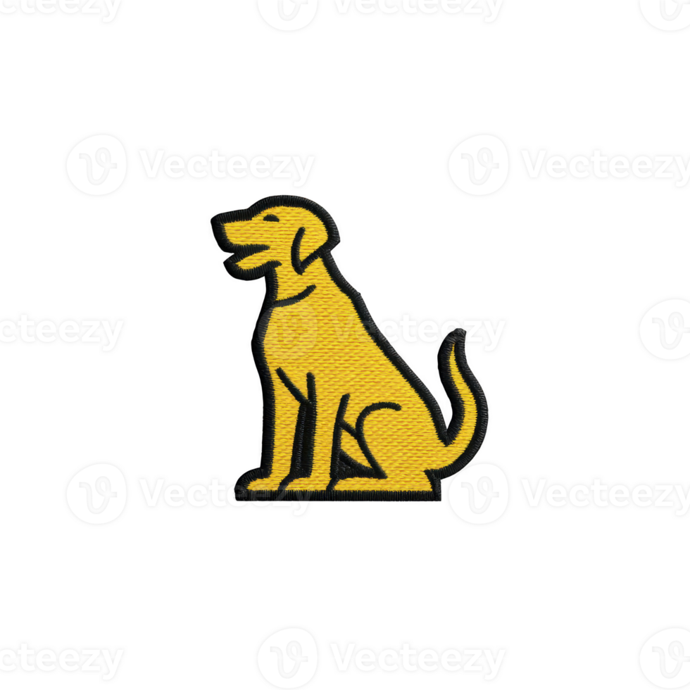 Cheerful yellow dog illustration with textured appearance, sitting upright and facing left. simple design features bold outlines, conveying playful and friendly vibe png