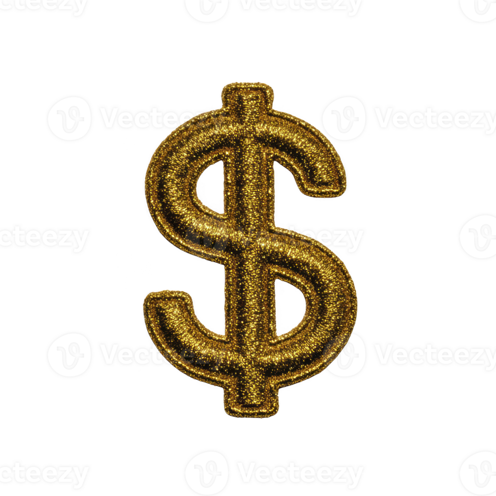 Glittering gold dollar sign symbol on transparency background, representing wealth and financial success. sparkling texture adds luxurious and eye catching effect png