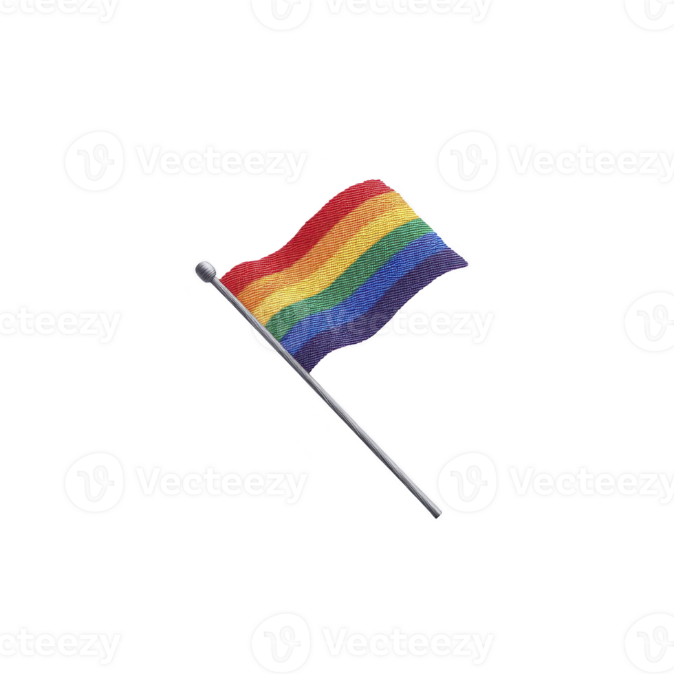 Small, colorful rainbow flag waves on silver pole, symbolizing LGBTQ pride and diversity. vibrant stripes represent inclusivity and equality, evoking sense of unity and celebration png